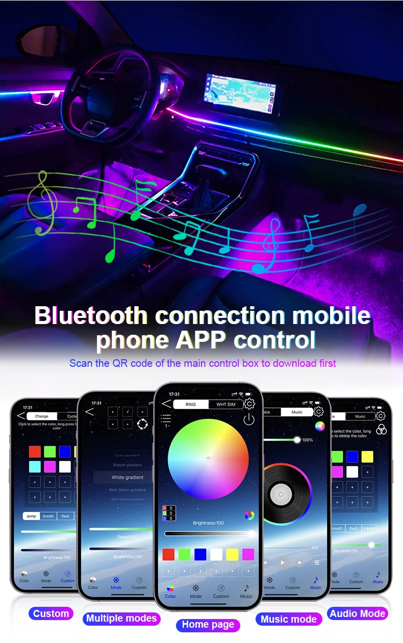 18 in 1 Dual Zone Symphony Streamer Car Ambient Light Interior LED Full Color