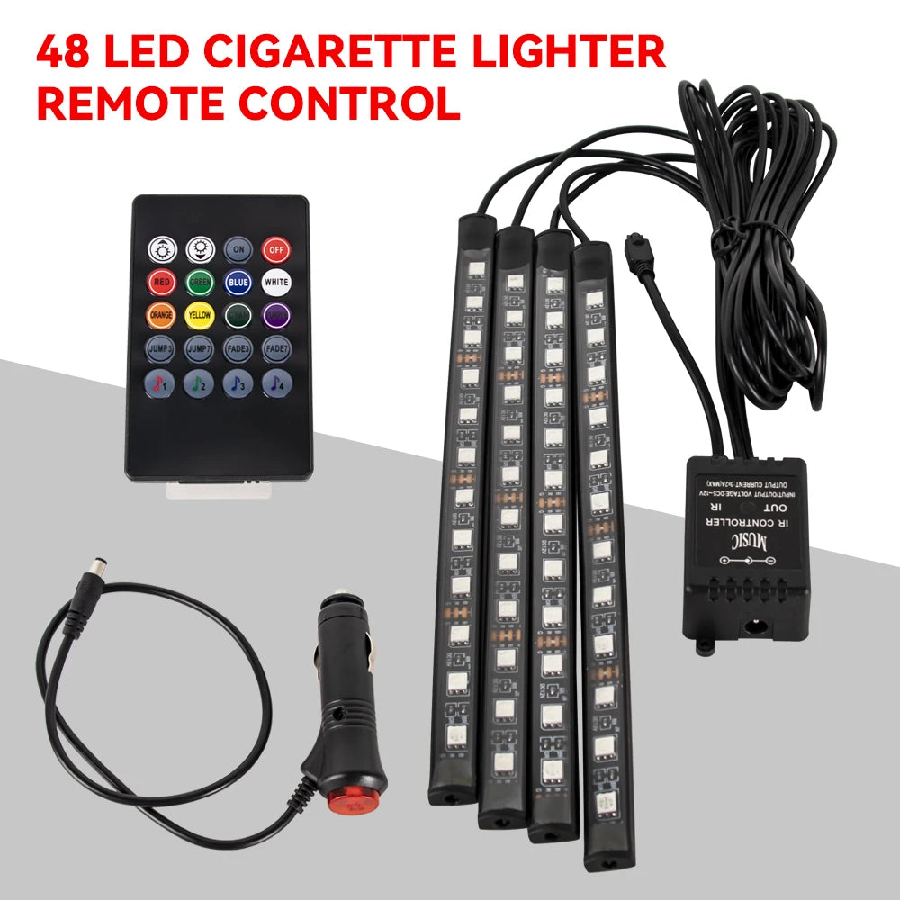 Neon LED Car Interior Ambient Foot Light Wireless Remote Music APP Control