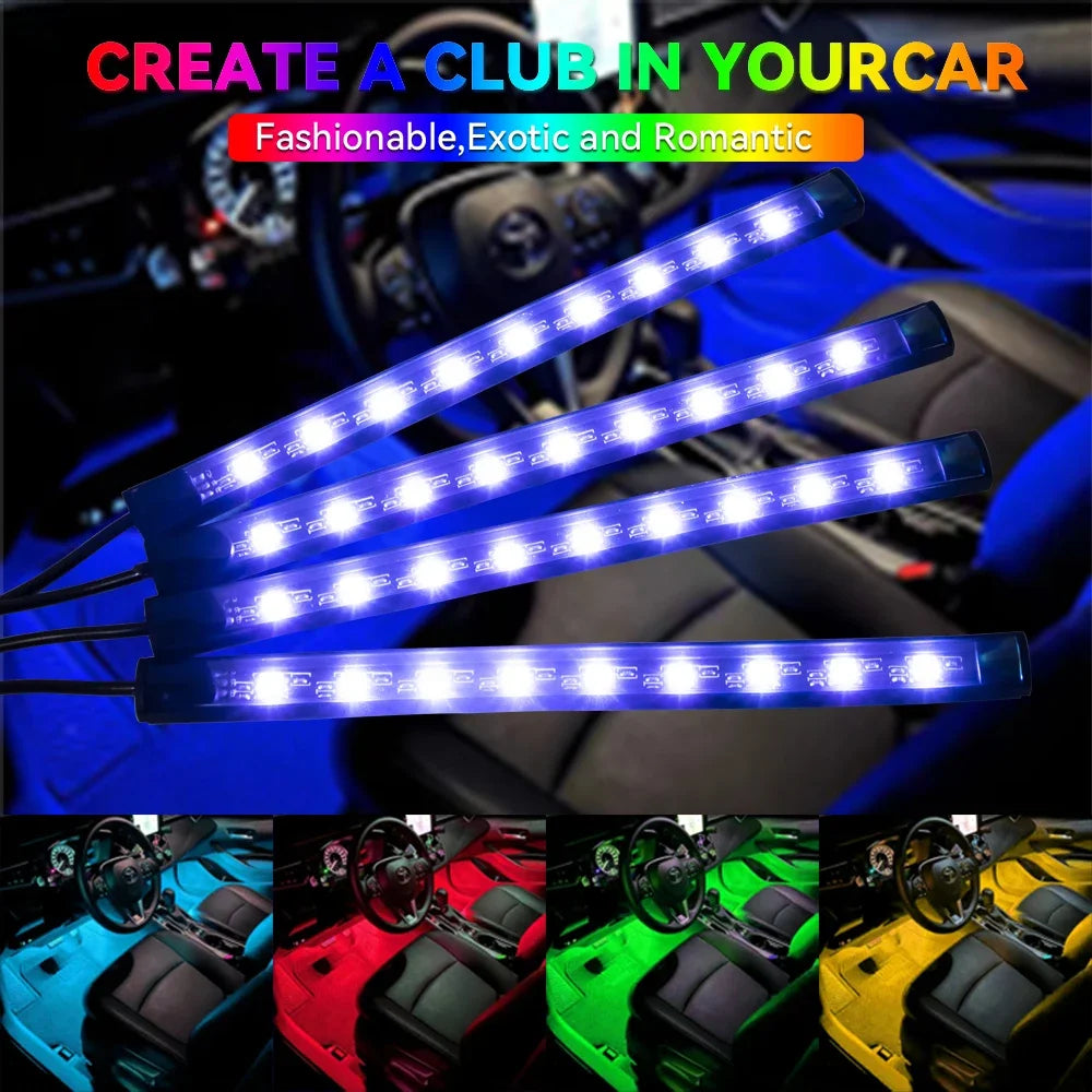 Neon LED Car Interior Ambient Foot Light Wireless Remote Music APP Control