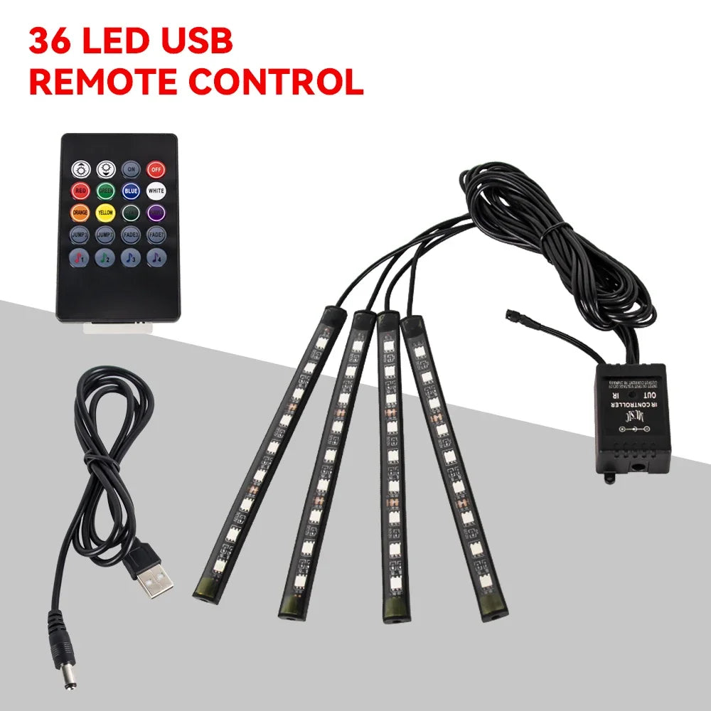 Neon LED Car Interior Ambient Foot Light Wireless Remote Music APP Control