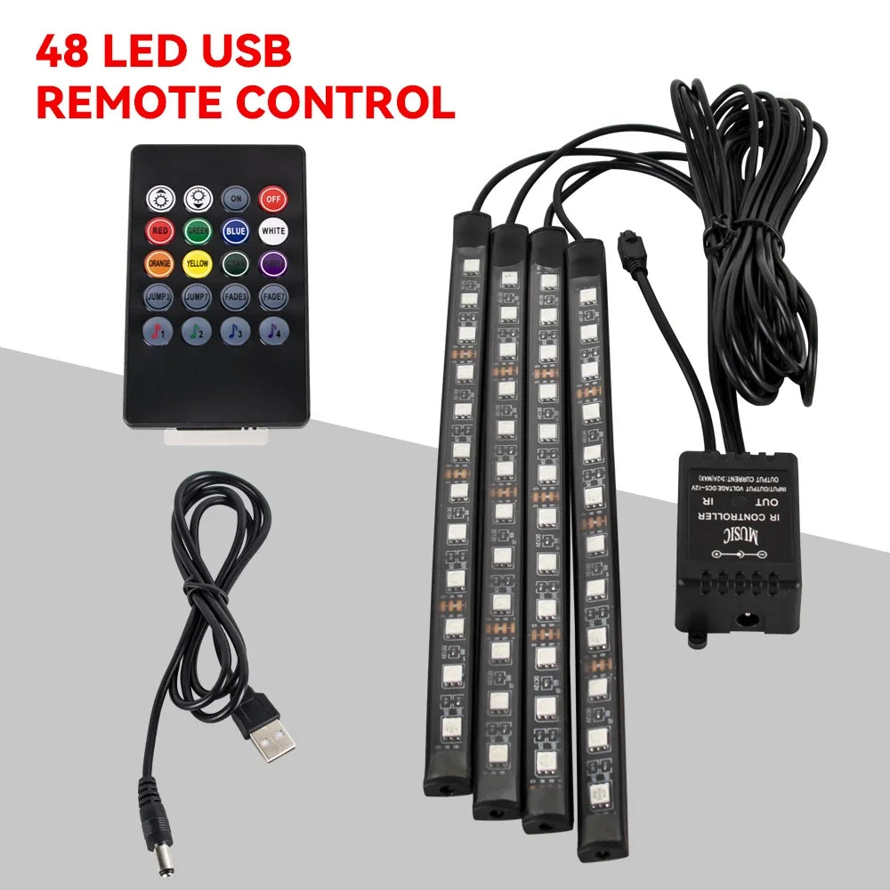 Neon LED Car Interior Ambient Foot Light Wireless Remote Music APP Control