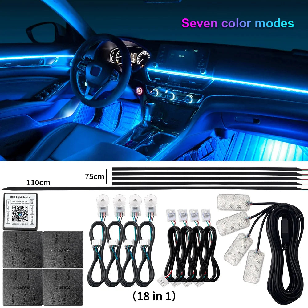 18 in 1 Dual Zone Symphony Streamer Car Ambient Light Interior LED Full Color