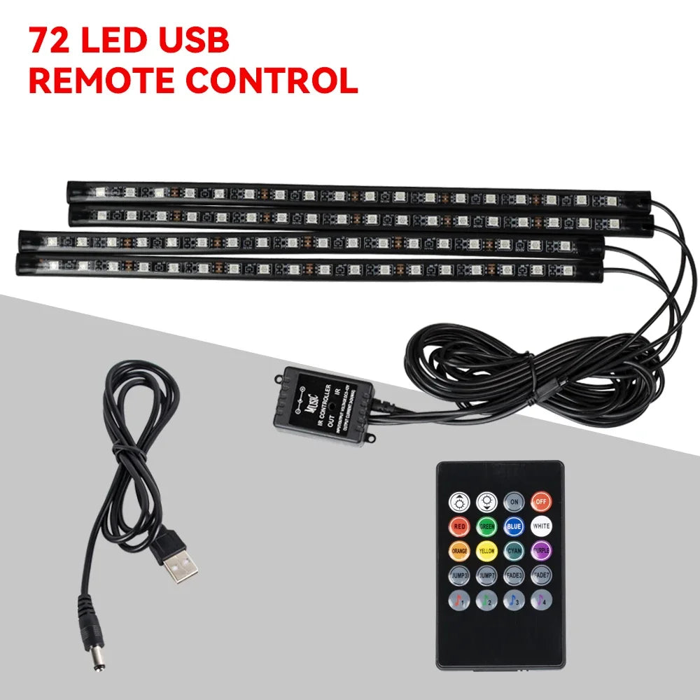 Neon LED Car Interior Ambient Foot Light Wireless Remote Music APP Control