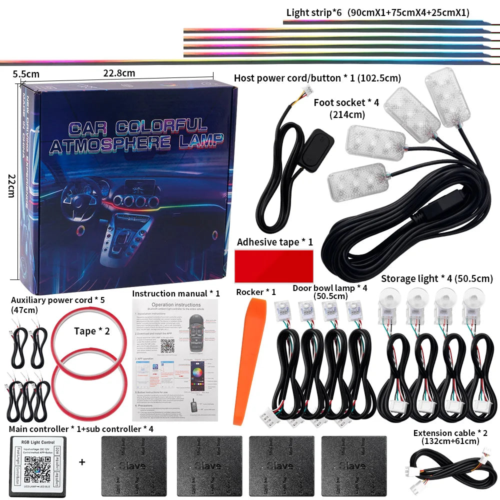 18 in 1 Dual Zone Symphony Streamer Car Ambient Light Interior LED Full Color