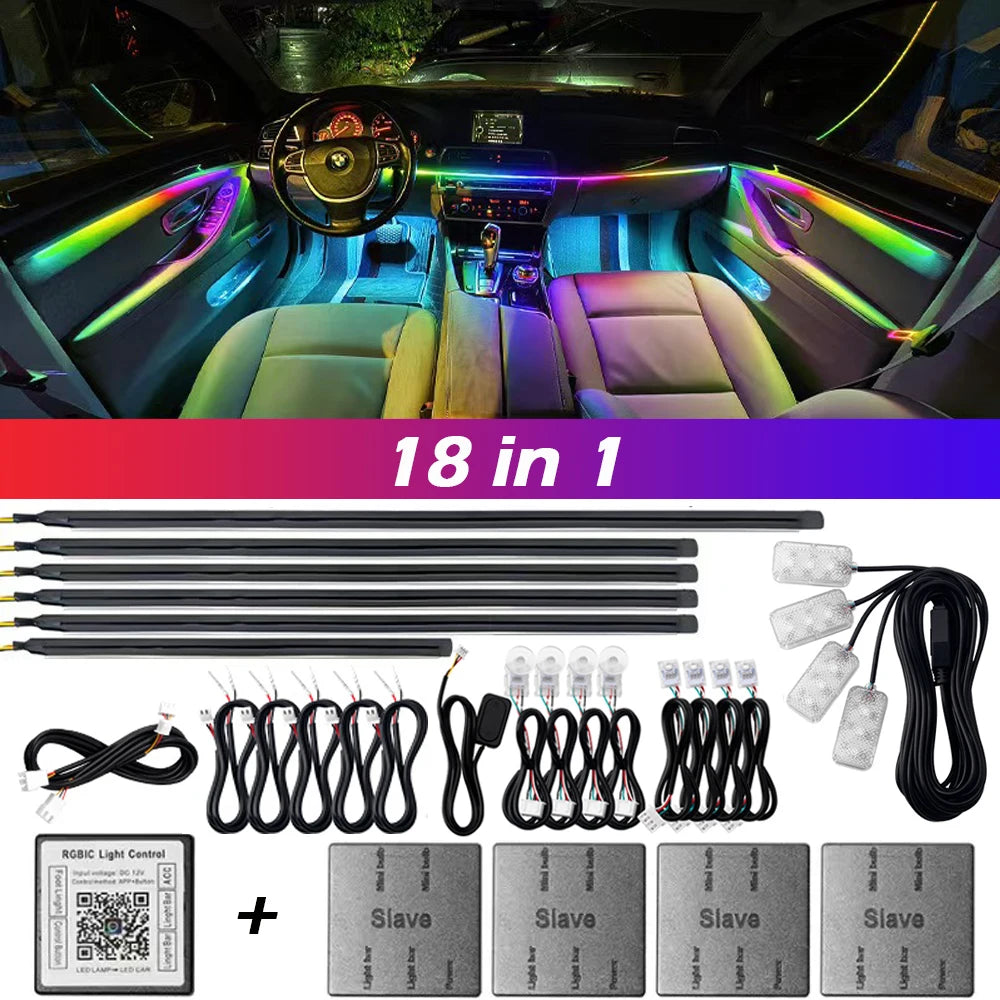 18 in 1 Dual Zone Symphony Streamer Car Ambient Light Interior LED Full Color