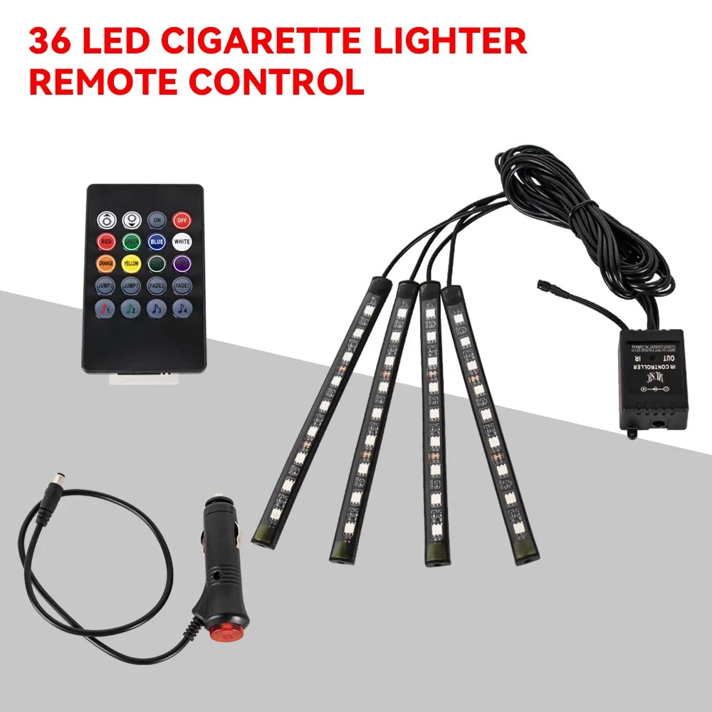 Neon LED Car Interior Ambient Foot Light Wireless Remote Music APP Control