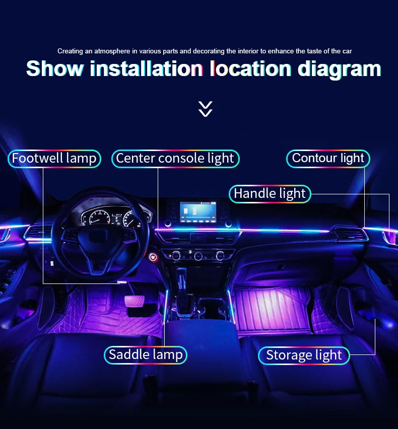 18 in 1 Dual Zone Symphony Streamer Car Ambient Light Interior LED Full Color