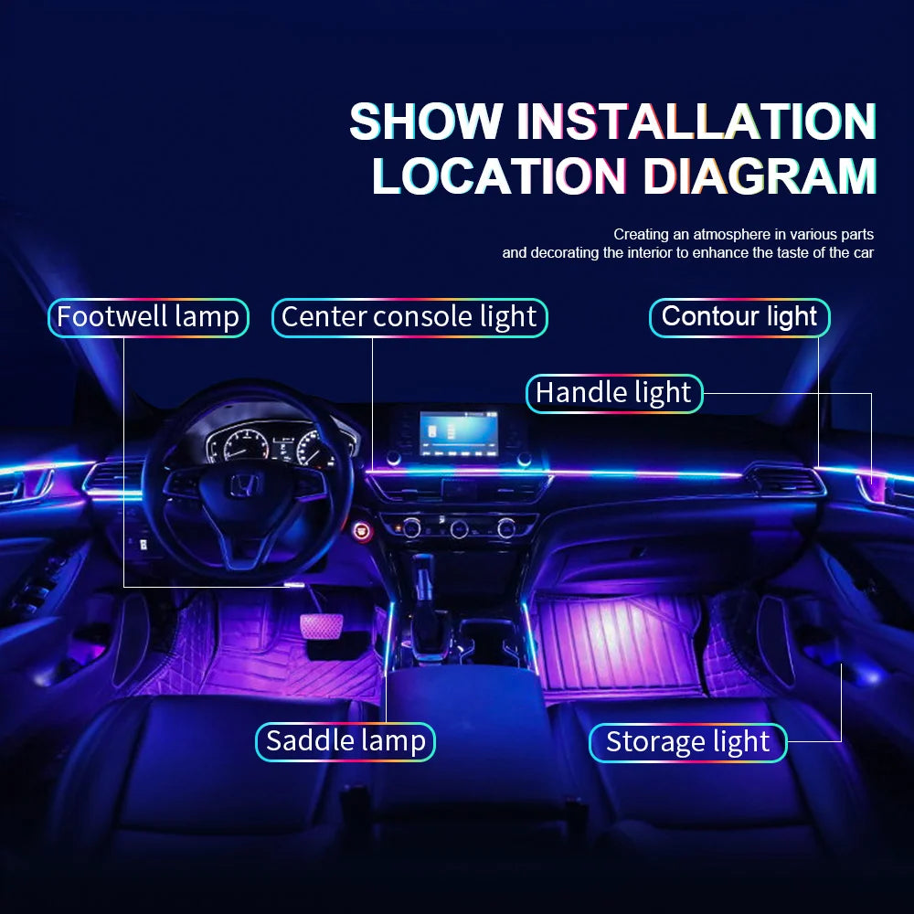 18 in 1 Dual Zone Symphony Streamer Car Ambient Light Interior LED Full Color