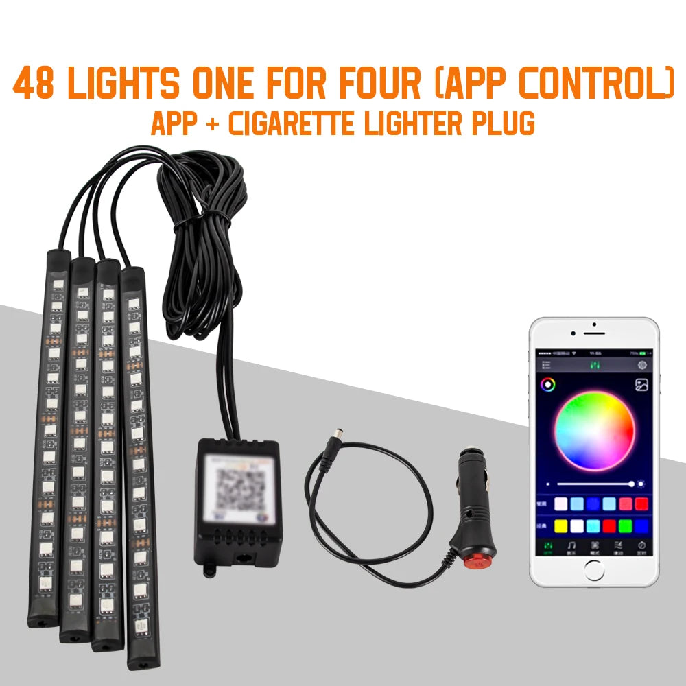 Neon LED Car Interior Ambient Foot Light Wireless Remote Music APP Control