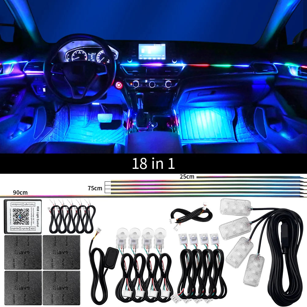 18 in 1 Dual Zone Symphony Streamer Car Ambient Light Interior LED Full Color