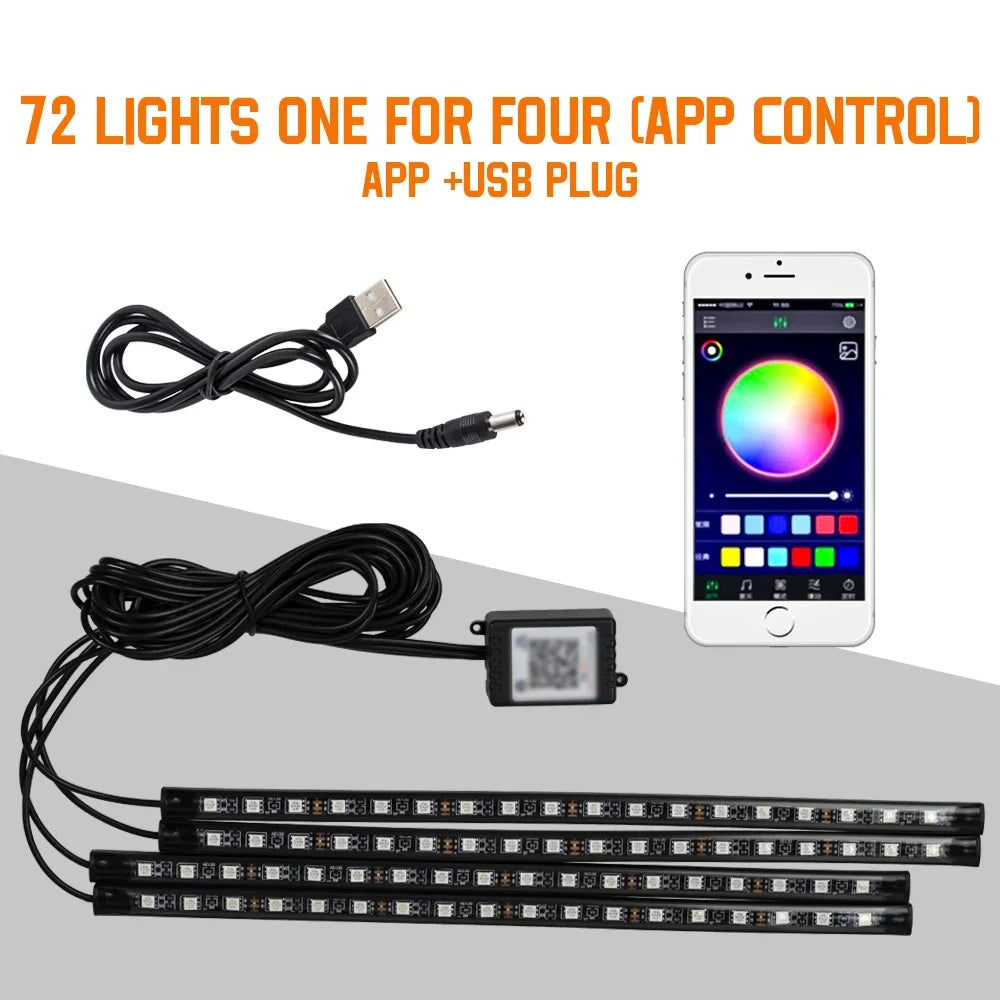 Neon LED Car Interior Ambient Foot Light Wireless Remote Music APP Control