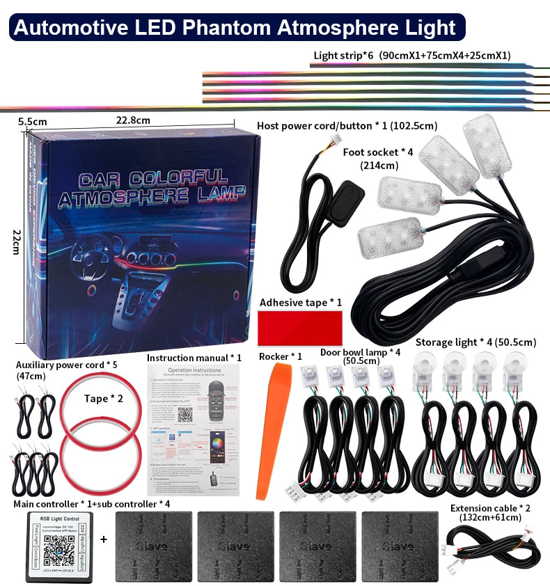18 in 1 Dual Zone Symphony Streamer Car Ambient Light Interior LED Full Color