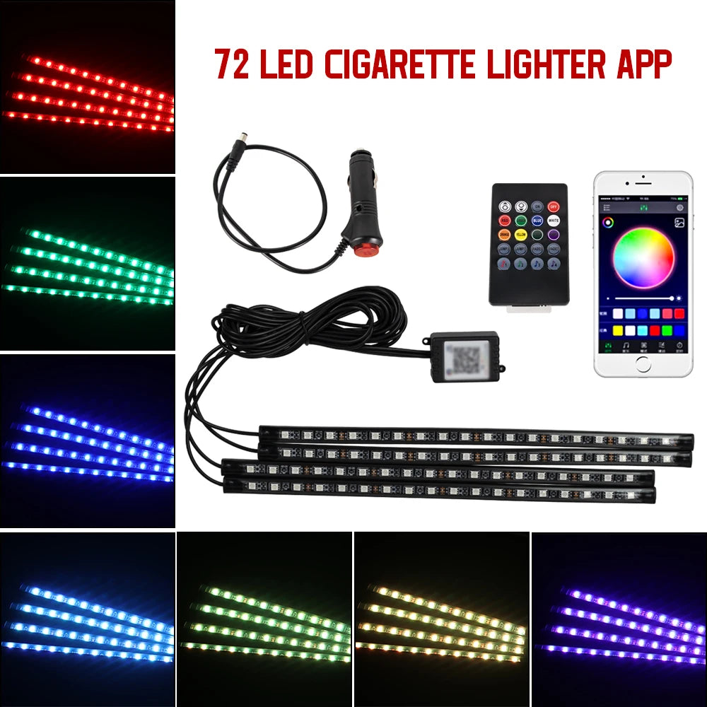 Neon LED Car Interior Ambient Foot Light Wireless Remote Music APP Control
