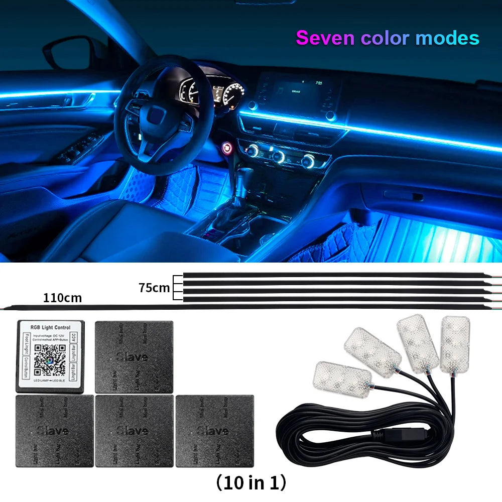 18 in 1 Dual Zone Symphony Streamer Car Ambient Light Interior LED Full Color