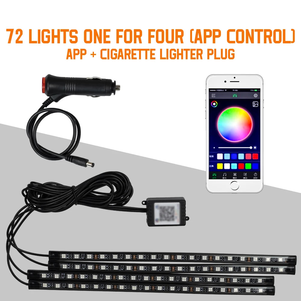 Neon LED Car Interior Ambient Foot Light Wireless Remote Music APP Control