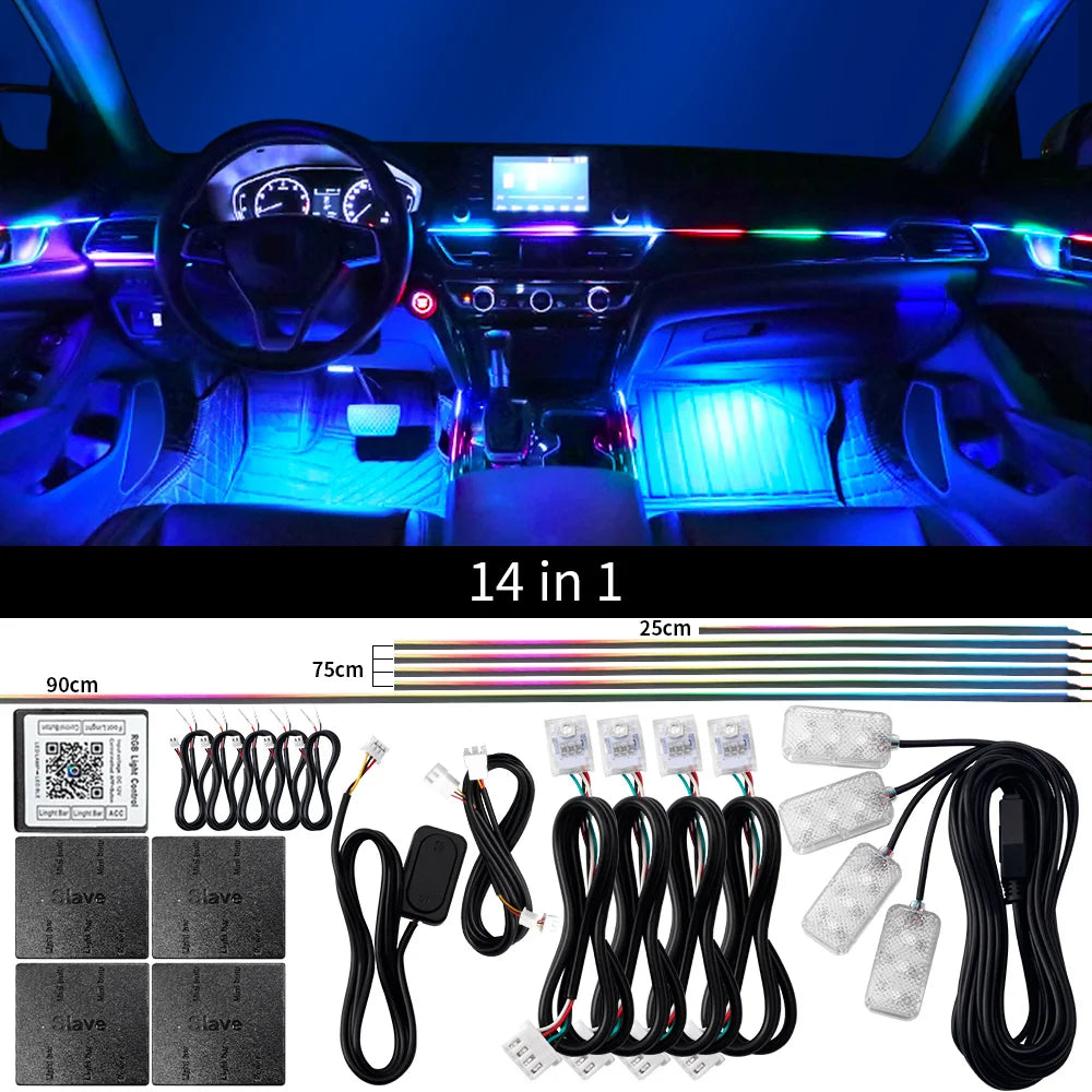 18 in 1 Dual Zone Symphony Streamer Car Ambient Light Interior LED Full Color