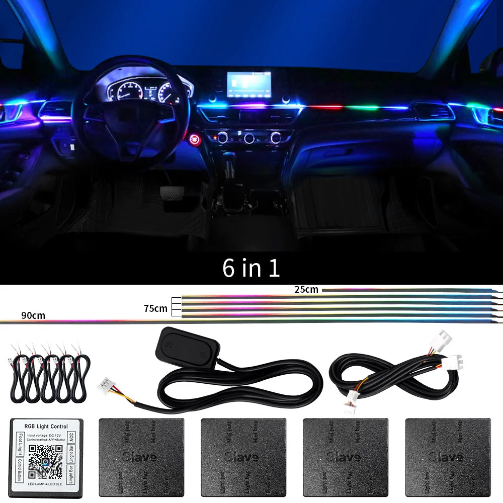 18 in 1 Dual Zone Symphony Streamer Car Ambient Light Interior LED Full Color