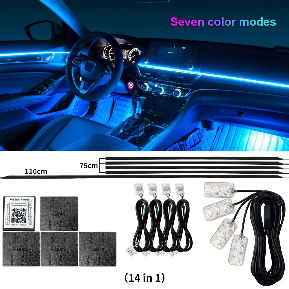 18 in 1 Dual Zone Symphony Streamer Car Ambient Light Interior LED Full Color