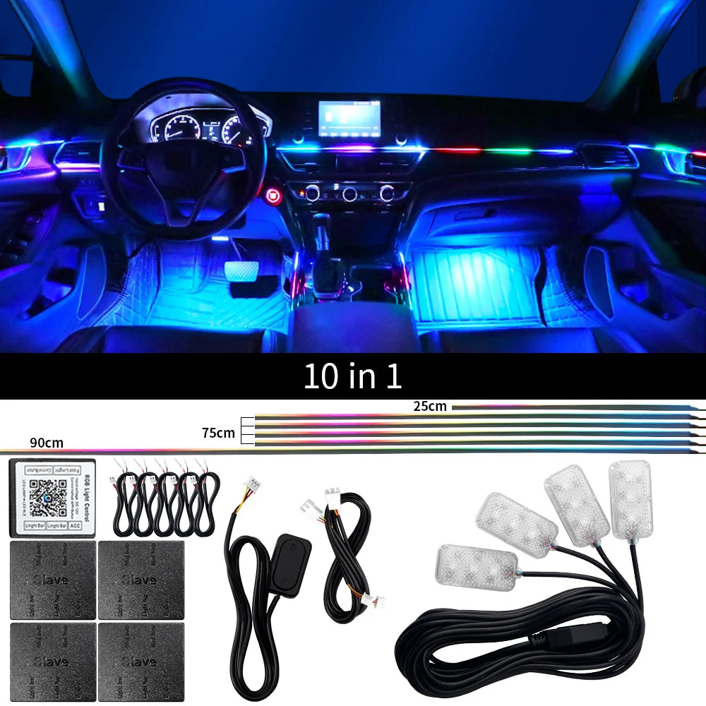 18 in 1 Dual Zone Symphony Streamer Car Ambient Light Interior LED Full Color